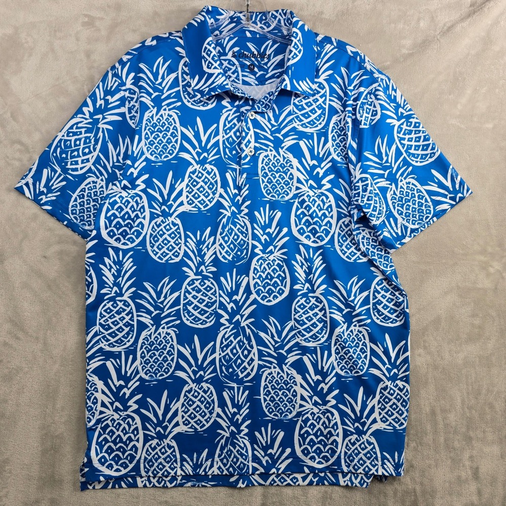 Chubbies Men's Medium Peformance polo Blue Pineapple Print Short Sleeve Hawaiian